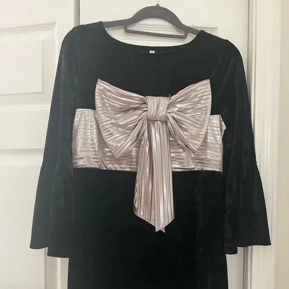 Xhilaration Dresses | Target Xhilaration Black Velvet Bow Dress Medium | Color: Black/Pink | Size: M | Countrybeachgir's Closet